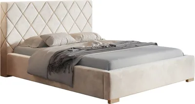 Produktbild von Polsterbett mit Bettkasten 180x200 cm Aron - Doppelbett mit Lattenrost, Samtstoff, Beige