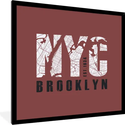 Produktbild von MuchoWow® MuchoWow® Gerahmtes Poster New York - Rot - Karte 40x40 cm - Poster mit zchwarzem Bilderrahmen - Mit Rahmen - Wanddekoration Schlafzimmer