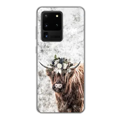 Produktbild von MuchoWow® Handyhülle Schutzhülle Hülle für Samsung Galaxy S20 Ultra Schottischer Highlander - Marmor - Blumen Silikon Softcase Handy Hülle - Karteninhaber
