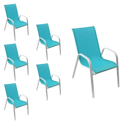 Produktbild von 6erSet MARBELLA Stühle aus blauem Textilene - weißes Aluminium