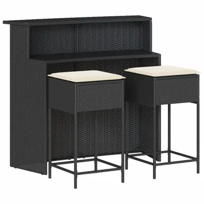 Produktbild von vidaXL 3-tlg. Gartenbar-Set mit Kissen Schwarz Poly Rattan