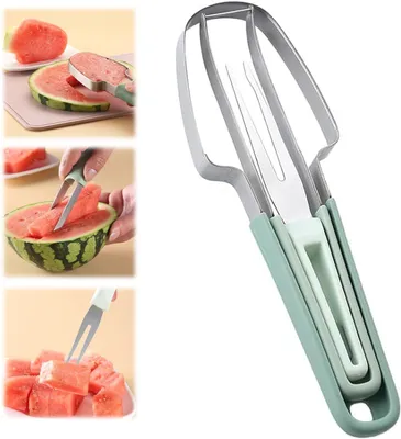 Produktbild von Wassermelonen Schneider,3-in-1-Obstschneider aus Edelstahl Obstgabeln-Schneidemesser,Kitchen Gadgets Obstgabeln Schneidemesser,Sommer Wassermelon