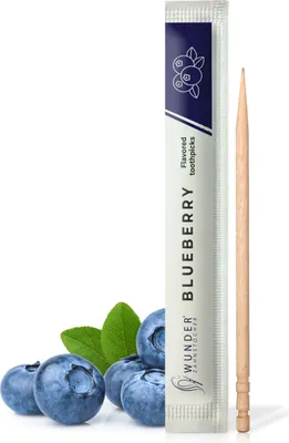 Produktbild von Wunder Zahnstocher mit Geschmack Blaubeere, 100 Stück einzeln verpackt, intensiver Geschmack, frischer Atem, zuckerfrei, Alternative zu Kaugummi