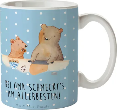 Produktbild von Mr. & Mrs. Panda Teetasse Oma Backen - Blau Pastell - Geschenk, Bären, Pott, Großmutter Kekse, Kochen, Kaffeebecher, Vatertag, Becher, Keramiktasse, Tasse