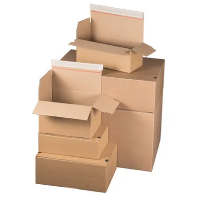 Produktbild von 10x Schnellaufrichtekarton 310x230x158mm Selbstklebeverschluss Aufreißfaden Automatikboden braun A4+