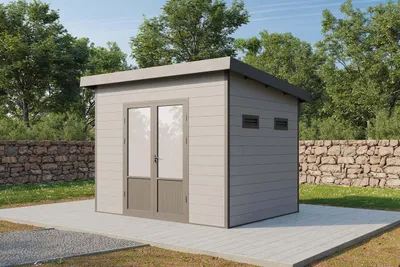 Produktbild von Finnhaus Wolff WPC Gerätehaus Terra 3024 28 Anthrazit/Hellgrau Gerätehaus aus Holz/Kunststoff, Geräteschrank mit 28 mm Wandstärke Gartenhaus