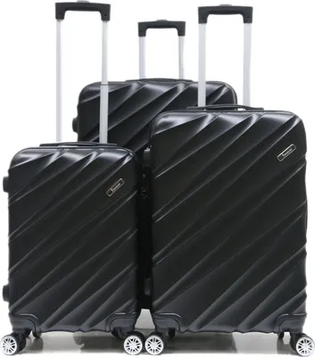 Image de Valise de voyage valise 3 pièces coque dure trolley set valise bagage à main bagages sac de voyage ABS-05 noir