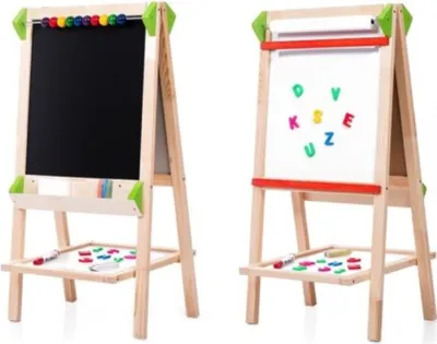 4 in 1 Kreidetafel für Kinder ALAK aus Holz Bunt mit Papierrolle 43x90x47 cm