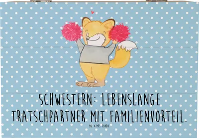 Produktbild von Mr. & Mrs. Panda fotokiste Schwestern Tratschpartner 22 x 15 cm - Blau Pastell - Geschenk, Weihnachten, Geschwisterliebe, Schwester, Handarbeit, Holzbox, Familie, Box