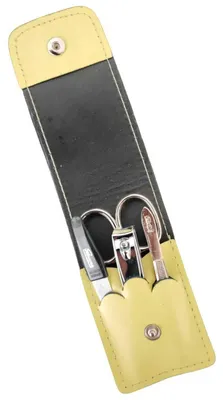 Produktbild von 4-teiliges Solingen* Maniküre Set mit echt Leder Etui, Nagelschere, Feile, Pinzette Gelb