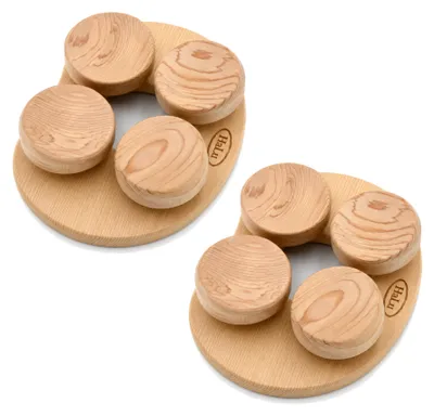 Produktbild von HAF 2x Sauna Kopfstütze 4-Punkt Red Cedar | Flexible Sauna Kopfauflage | 4 bewegliche Scheiben | Ohne Nacken & Schultern zu belasten | Original HaLu