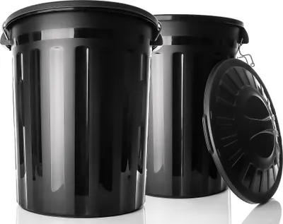 Produktbild von BigDean 2 Stück wetterfeste Universaltonne mit Deckel Schwarz und 2 Tragegriffen + Clip Verschluss auch als Mülltonne – Regentonne und Futtertonne