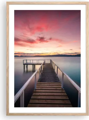 Produktbild von Gerahmtes Poster - Rahmen in heller Eiche - Brücke Rosa Himmel - 50x70 cm - Wand Bild - Wanddeko - Wandbilder - Kunstposter - Wandposter - Bilderrahmen - Bilder - Kunstdruck - P2NPA50x70-4795