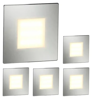 Productafbeelding van ledscom.de 5x LED-traplelamp/wandlamp FEX voor binnen en buiten, vierkant, roestvrij staal, 85 x 85 mm, warm wit
