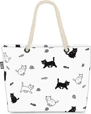 Produktbild von VOID Katzen Fische Wollknäul Strandtasche Shopper 58x38x16cm 23L XXL Einkaufstasche Tasche Reisetasche Beach Bag