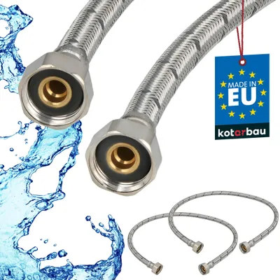 Obrázek produktu pro KOTARBAU® Sada 2 ks ohebné hadice 1/2 palce, vodní hadice 80 cm, vyztužená hadice 1/2“x1/2“, přípojná hadice, armatury, hadice k vodovodnímu kohoutku, s nerezovým pláštěm