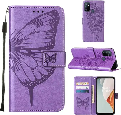 Obrázek produktu pro OnePlus Nord N100 Pouzdro, Motýlí Reliéf Flip Kožené Pouzdro s Kapsami na Karty a Stojánkem pro OnePlus Nord N100 Fialový