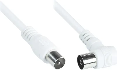 Produktbild von Antennenkabel, Koax/IEC Stecker gerade an Koax/IEC Buchse gewinkelt (vernickelt), 2x geschirmt ( >70dB / 75 Ohm), CCS, weiß, 5m, Good Connections®