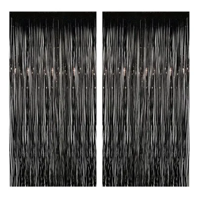Produktbild von Schwarz Lametta Vorhang 2er Set Glitzer Folienfransen Hintergrund Deko Party Hochzeit Geburtstag Fotowand Raumdeko in vielen Farben