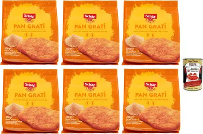 Produktbild von Schär Gluten Free Pan Gratí für Eine Knusprige und Schmackhafte Panade Präparat zum Panieren 6x 300g Packung + Italian Gourmet polpa 400g