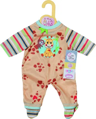 Produktbild von Dolly Moda Strampler mit Giraffe 43cm -Puppenstrampler gelb mit bunten Ärmeln