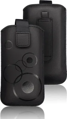 Two black phone cases are shown, one in front of the other, against a white background.