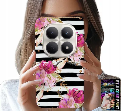 Zdjęcie produktu dla Etui Do Xiaomi Note 15 4G 5G - Kwiatki W Czarno - Białe Paski Wzory