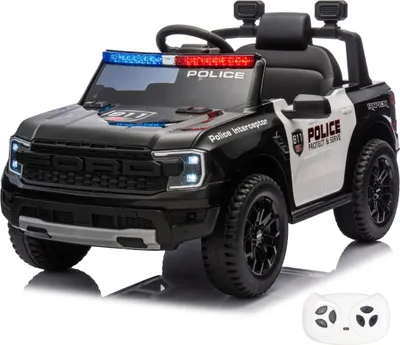 Produktbild von Ford Raptor Polizei Kinder Elektroauto 12V (1–5 Jahre) – Offiziell Lizenziert, mit Fernbedienung, Bluetooth, Sirene & Ledersitz – Kinder Elektrofahrzeug – Schwarz