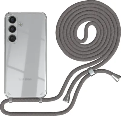 Produktbild von EAZY CASE Handykette kompatibel mit Samsung Galaxy S24, Handyhülle mit Umhängeband, Handykordel, Schutzhülle Clear, Band in Grau
