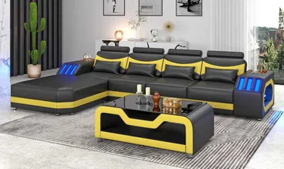 Produktbild von Sofa Ecksofa Ledersofa L Form Couch Sofas Schwarz Luxus Eckgarnitur LED