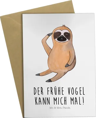 Produktbild von Mr. & Mrs. Panda Klappkarte Faultier Vogel - Weiß - Geschenk, hochzeitskarten, einladungskarten, osterkarten, weihnachtskarten, dankeskarten, Faultiere, Morgenmuffel