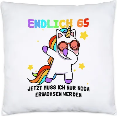 Produktbild von Endlich 65 Kissen inkl. Füllung Geburtstag Einhorn Lustig Spruch Frauen Geschenkidee Mädchen 65. Geburtstag 65 Jahre