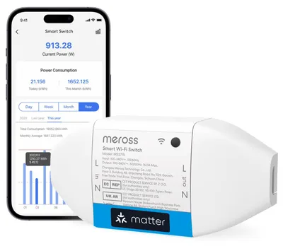 Wi-Fi-Schalter Matter, 16A, Energiemessung, Alexa, Google Home, Apple Home