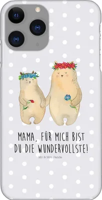 Produktbild von Mr. & Mrs. Panda Iphone 11 Pro Handyhülle Bären mit Blumenkranz - Grau Pastell - Geschenk, Premium Kunststoff, Kinder, Family, Handy Case, Familie, Bär, Muttertag