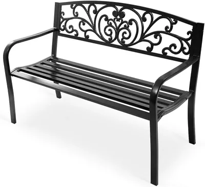 Produktbild von GOPLUS Gartenbank aus Metall für 2-3 Sitzer, Sitzbank Gartenmöbel, Parkbank mit Rückenlehnen & Armlehnen, Eisenbank