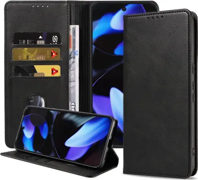 Produktbild von Smartphonica Handytasche passend für Google Pixel 9 Kunstleder mit Magnetverschluss und Kartenhaltern Buchhülle mit Klappe - Schwarz
