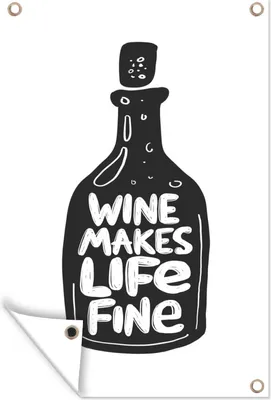 Produktbild von MuchoWow® 60x90 cm Outdoor-Poster Gartendeko Sichtschutz Garten Poster für den Garten  Wein - Zitat - Flasche