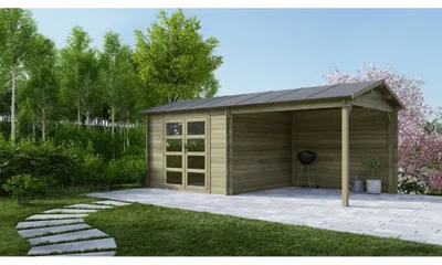 Image de Abri de jardin en bois - 17.4m2 - 5.79x3m - Traité - Ep. 28mm - Couleur: vert - DOM718 - ALTANKA