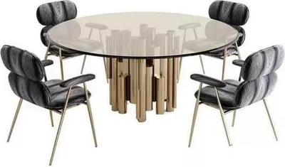 Productafbeelding van Design eettafel, gouden kleur, tafel van rundervlees en glas, luxe meubilair