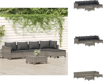 Produktbild von vidaXL 6-tlg. Garten-Lounge-Set mit Kissen Grau Poly Rattan -  Gartenmöbel-Sets