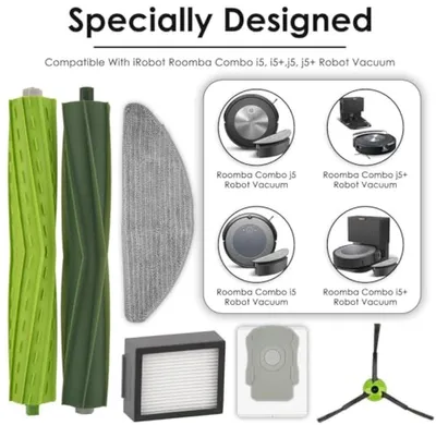 Produktbild von PromoHome® Zubehörset für iRobot Roomba Combo i5 i5+ j5 j5+ – 10 Teile: 2 Rollbürsten, 2 Seitenbürsten, 2 HEPA-Filter, 2 Staubbeutel, 2