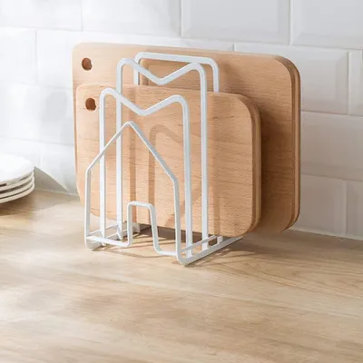 Schneidebrett-Rack Organizer, Flachstahl, 10x12x20 cm, Weiß