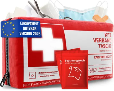 Produktbild von Erste Hilfe Set Auto Norm 2026 DIN 13164:2022 Verbandstasche StVZO konform