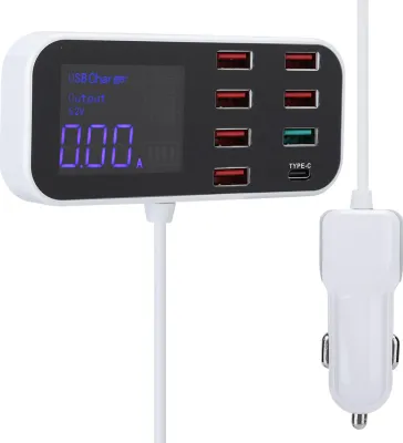 Image de Denash 8 Port USB Car Charger Hub, 40W QC3.0 charge rapide, affichage numérique et chargeur de type C pour lOS/Android