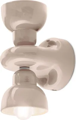 Produktbild von Wandleuchte Keramik E14 25,5 cm hoch Up Down Sandgrau 2-flammig Retro Keramiklampe