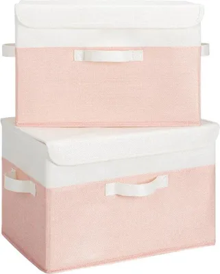 Immagine prodotto di Scatole porta abiti, 2 pezzi, pieghevoli, bianco-rosa, con coperchio