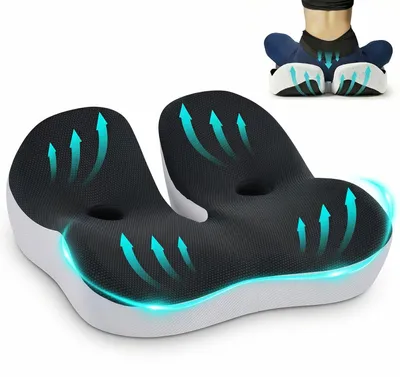 Produktbild von Orthopädisches Sitzkissen für Bürostühle und Autos - Ergonomisches Steißbeinkissen mit Memory-Schaum zur Druckentlastung des Steißbeins und Linderung von Ischiasbeschwerden, Sitzerhöhung für Erwachsene (schwarz)