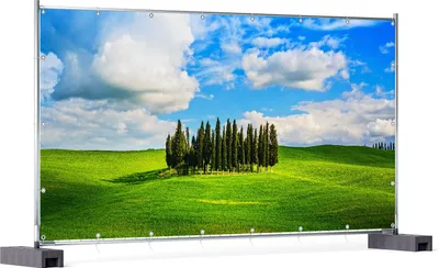 Produktbild von Wallario XXL Outdoor-Poster für Garten oder Balkon, Motiv Kleiner Wald inmitten einer weiten Wiese, in ca. 340 x 173 cm