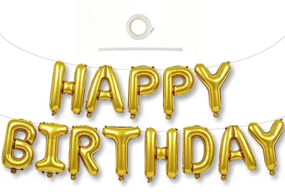Productafbeelding van "Happy Birthday" letterballonnen, 40,6 cm, mylar, goud, set van 15 stuks
