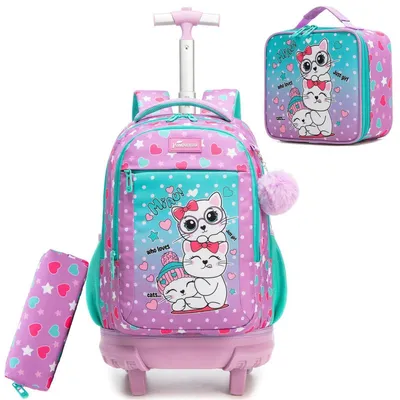 Produktbild von Schulrucksack Trolley Mädchen Ergonomisch mit Rollen für Grundschule 1.-4. Klasse